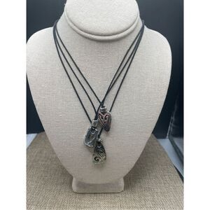 Brighton Brazilian Heart Layered Necklace Three Strand Black Cord Retired 18"